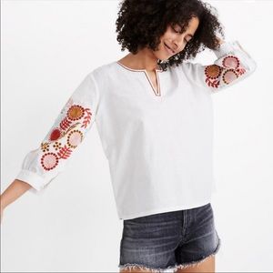 Madewell embroidered sleeve popover top